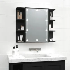 zmh Armoire à miroir avec LED noir 70x16,5x60 cm* Meuble Wc