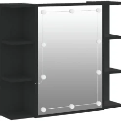 zmh Armoire à miroir avec LED noir 70x16,5x60 cm* Meuble Wc
