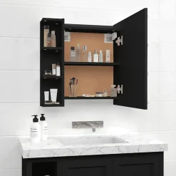 zmh Armoire à miroir avec LED noir 70x16,5x60 cm* Meuble Wc