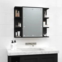 zmh Armoire à miroir avec LED noir 70x16,5x60 cm* Meuble Wc