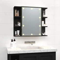 zmh Armoire à miroir avec LED noir 70x16,5x60 cm* Meuble Wc