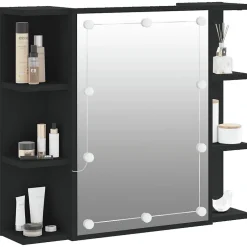 zmh Armoire à miroir avec LED noir 70x16,5x60 cm* Meuble Wc