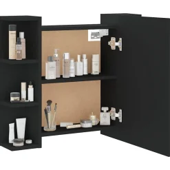 zmh Armoire à miroir avec LED noir 70x16,5x60 cm* Meuble Wc