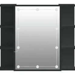 zmh Armoire à miroir avec LED noir 70x16,5x60 cm* Meuble Wc