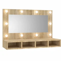 zmh Armoire à miroir avec LED Chêne sonoma 90x31,5x62 cm