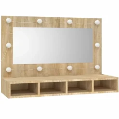 zmh Armoire à miroir avec LED Chêne sonoma 90x31,5x62 cm