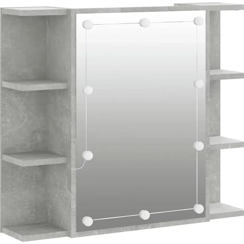 zmh Armoire à miroir avec LED Gris béton 70x16,5x60 cm* Meuble Wc