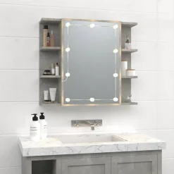 zmh Armoire à miroir avec LED Gris béton 70x16,5x60 cm* Meuble Wc