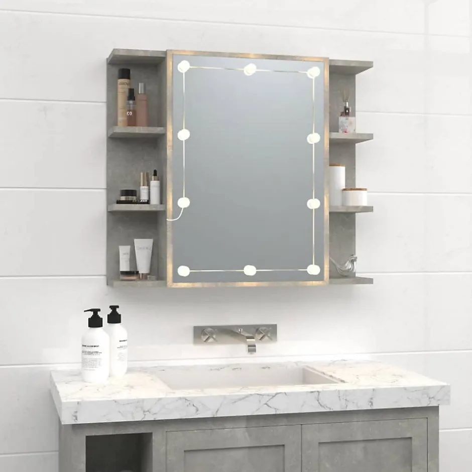 zmh Armoire à miroir avec LED Gris béton 70x16,5x60 cm* Meuble Wc