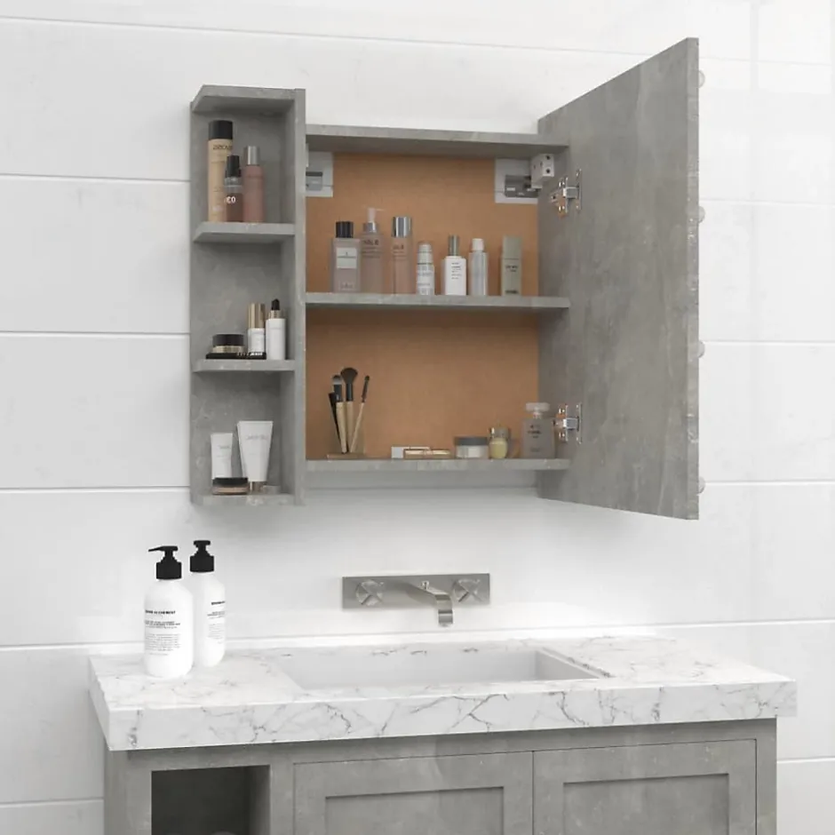 zmh Armoire à miroir avec LED Gris béton 70x16,5x60 cm* Meuble Wc