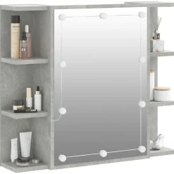 zmh Armoire à miroir avec LED Gris béton 70x16,5x60 cm* Meuble Wc