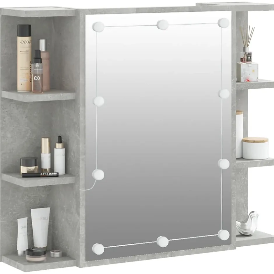 zmh Armoire à miroir avec LED Gris béton 70x16,5x60 cm* Meuble Wc