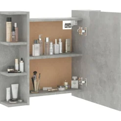 zmh Armoire à miroir avec LED Gris béton 70x16,5x60 cm* Meuble Wc