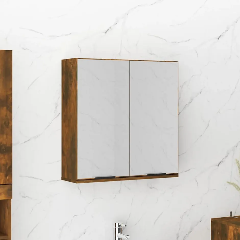 zmh Armoire à miroir de salle de bain Chêne fumé 64x20x67 cm* Meuble Wc