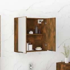 zmh Armoire à miroir de salle de bain Chêne fumé 64x20x67 cm* Meuble Wc