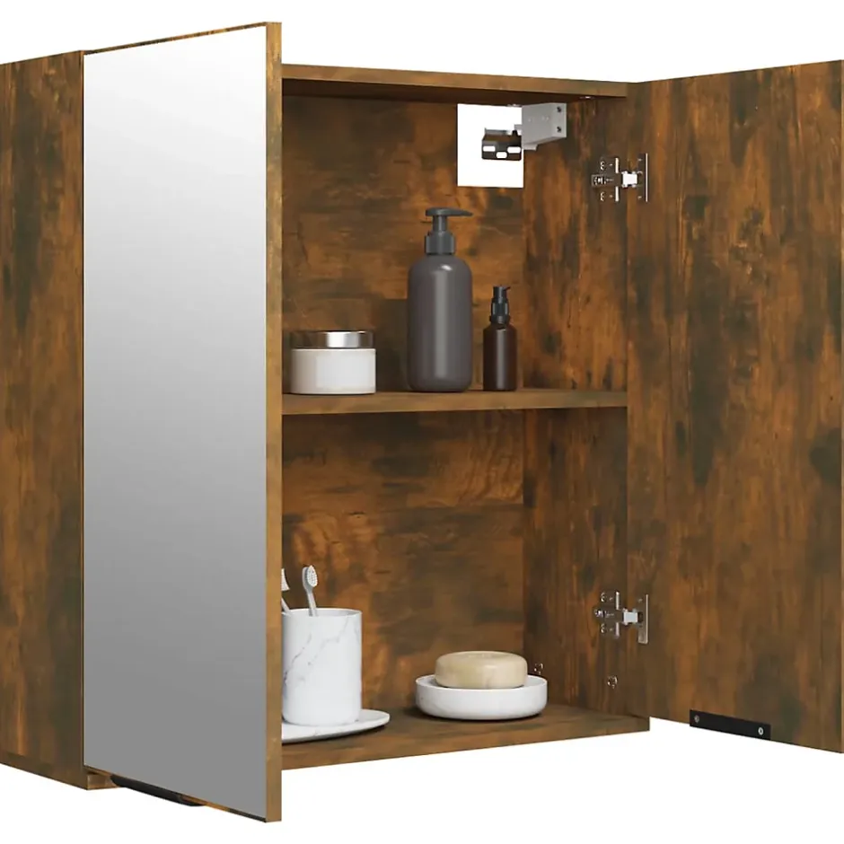 zmh Armoire à miroir de salle de bain Chêne fumé 64x20x67 cm* Meuble Wc