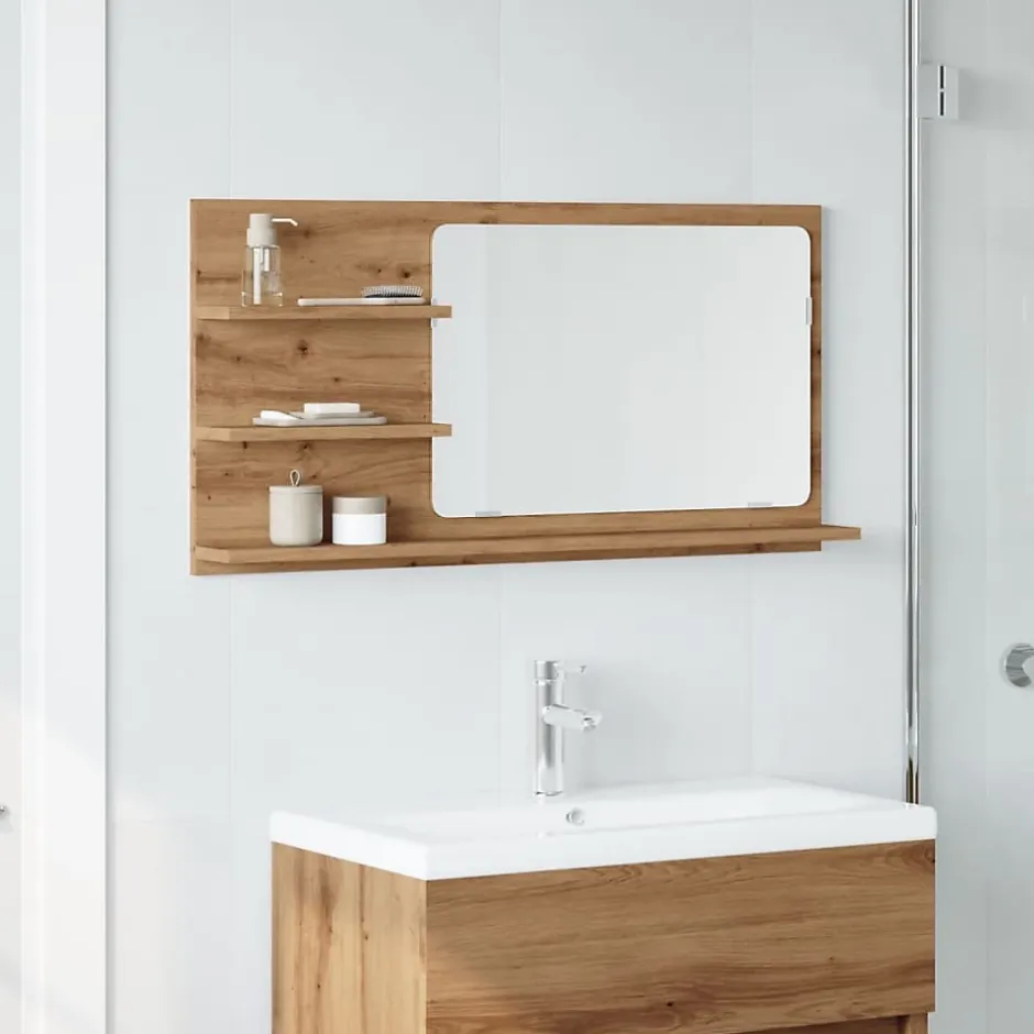 zmh Armoire à miroir de salle de bain chêne artisanal 90x11x45 cm* Meuble Wc