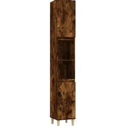 zmh Armoire de bain chêne fumé 30x30x190 cm bois d'ingénierie* Meuble Wc