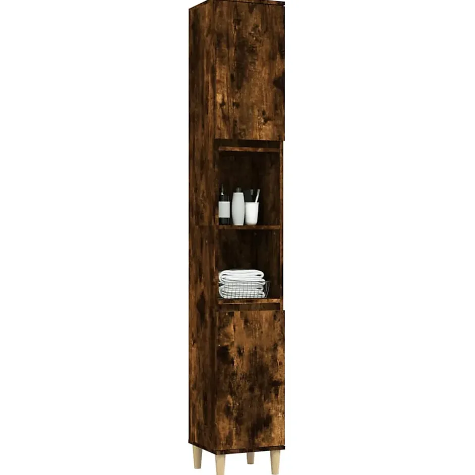 zmh Armoire de bain chêne fumé 30x30x190 cm bois d'ingénierie* Meuble Wc