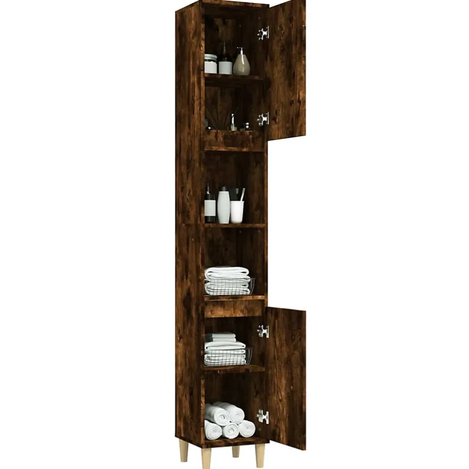 zmh Armoire de bain chêne fumé 30x30x190 cm bois d'ingénierie* Meuble Wc