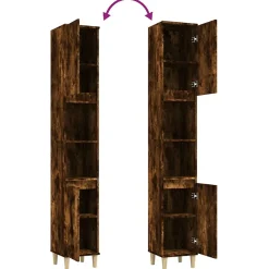 zmh Armoire de bain chêne fumé 30x30x190 cm bois d'ingénierie* Meuble Wc