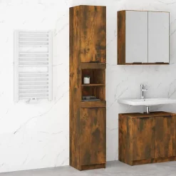 zmh Armoire de bain Chêne fumé 32x34x188,5 cm Bois d'ingénierie* Meuble Wc