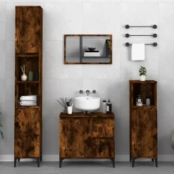 zmh Armoire de bain chêne fumé 30x30x190 cm bois d'ingénierie* Meuble Wc