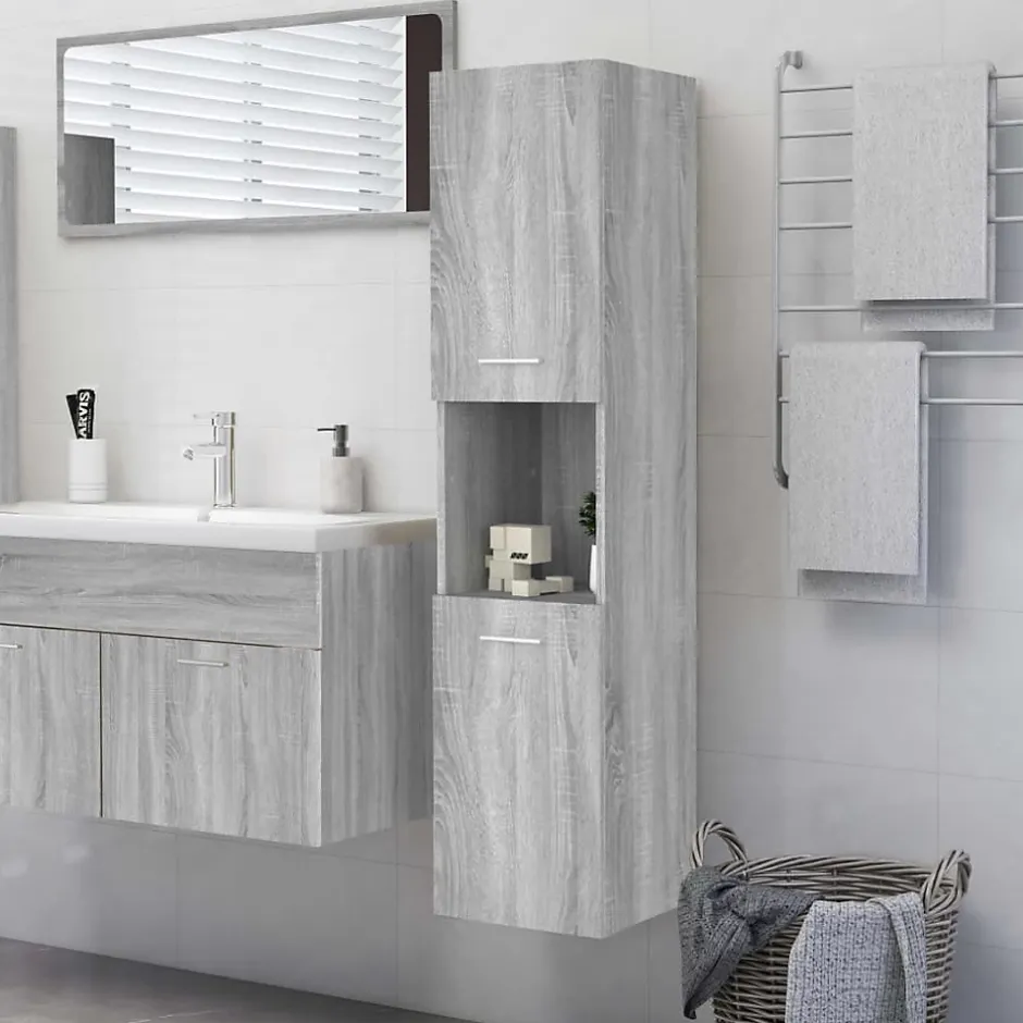 zmh Armoire de bain Sonoma gris 30x30x130 cm Bois d'ingénierie