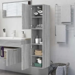 zmh Armoire de bain Sonoma gris 30x30x130 cm Bois d'ingénierie