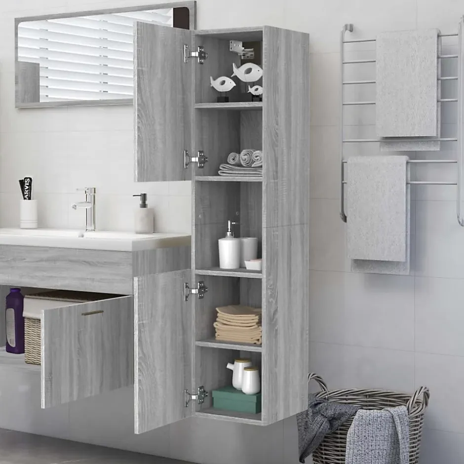 zmh Armoire de bain Sonoma gris 30x30x130 cm Bois d'ingénierie