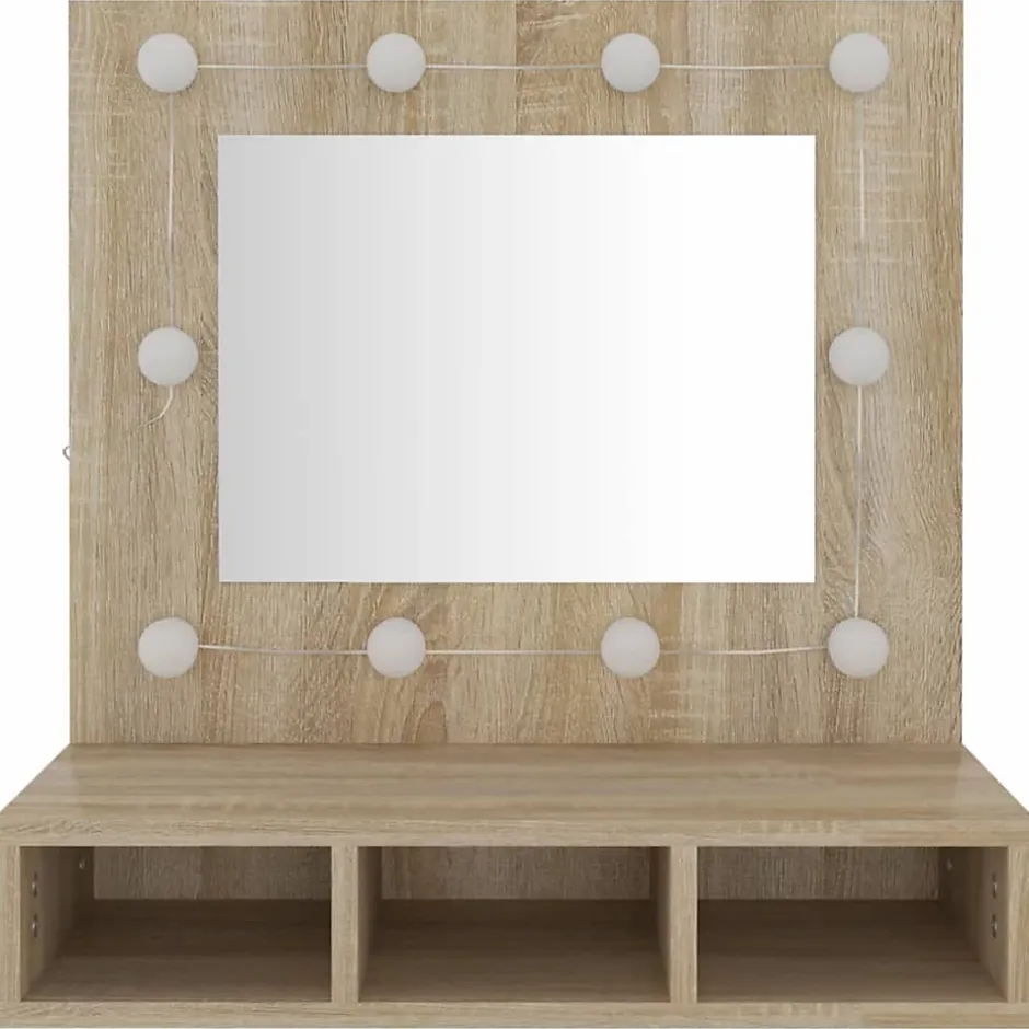 zmh Armoire de miroir avec LED Chêne sonoma 60x31,5x62 cm