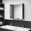 zmh Armoire de salle de bain à miroir LED noir brillant 62x14x60 cm* Meuble Wc