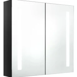 zmh Armoire de salle de bain à miroir LED noir brillant 62x14x60 cm* Meuble Wc