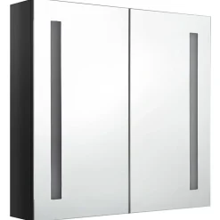 zmh Armoire de salle de bain à miroir LED noir brillant 62x14x60 cm* Meuble Wc