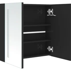 zmh Armoire de salle de bain à miroir LED noir brillant 62x14x60 cm* Meuble Wc