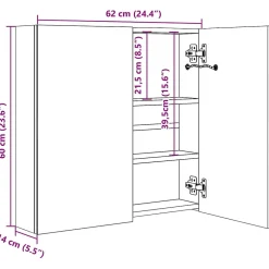 zmh Armoire de salle de bain à miroir LED noir brillant 62x14x60 cm* Meuble Wc
