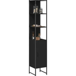 zmh Armoire de salle de bain noir 33x33x185,5 cm bois d'ingénierie* Meuble Wc
