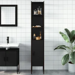 zmh Armoire de salle de bain noir 33x33x185,5 cm bois d'ingénierie* Meuble Wc