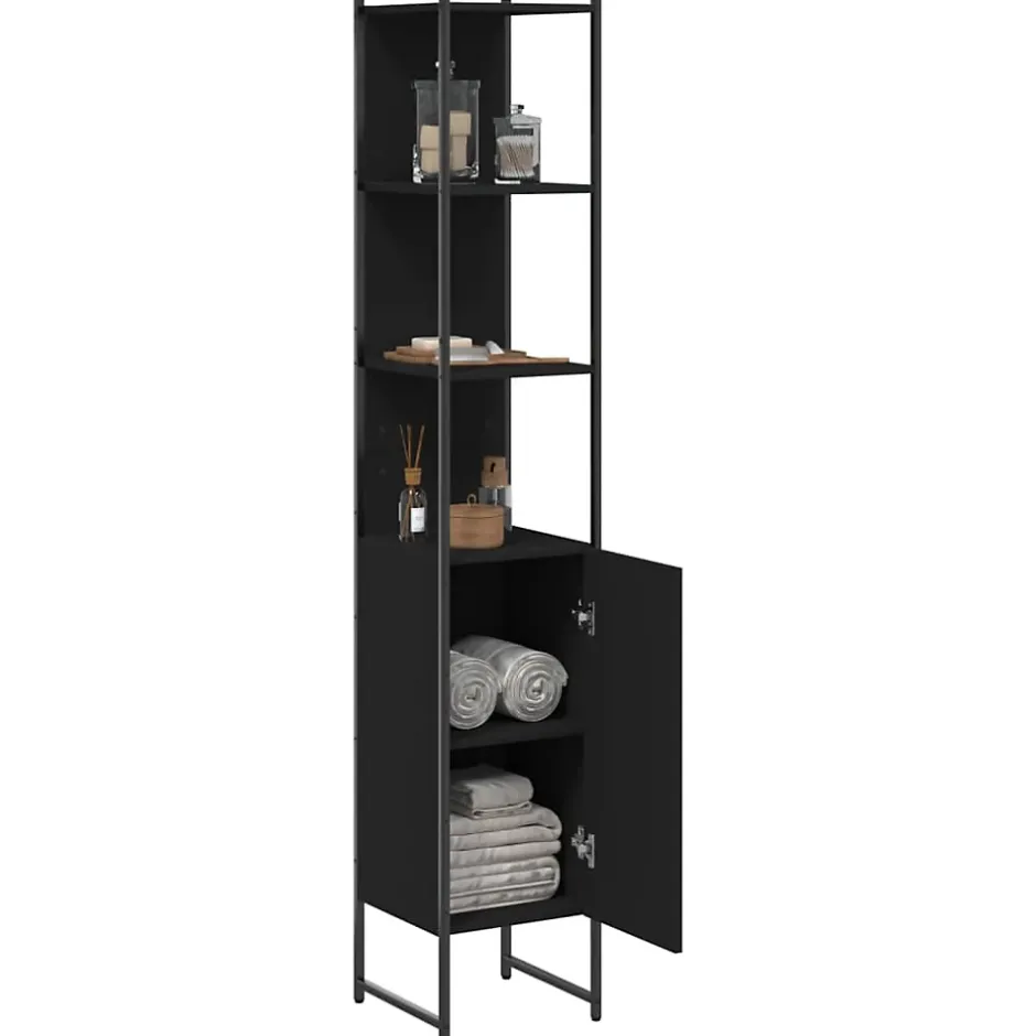 zmh Armoire de salle de bain noir 33x33x185,5 cm bois d'ingénierie* Meuble Wc