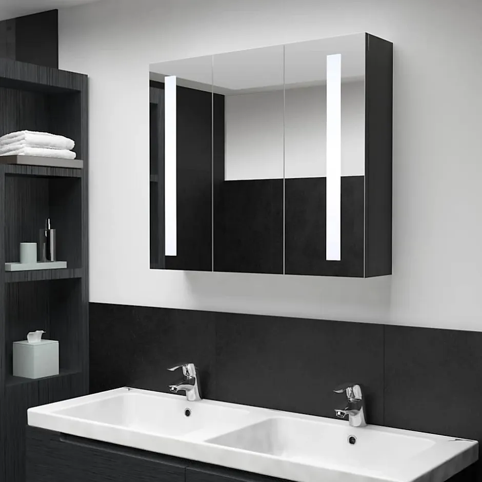zmh Armoire de salle de bain à miroir LED 89x14x62 cm