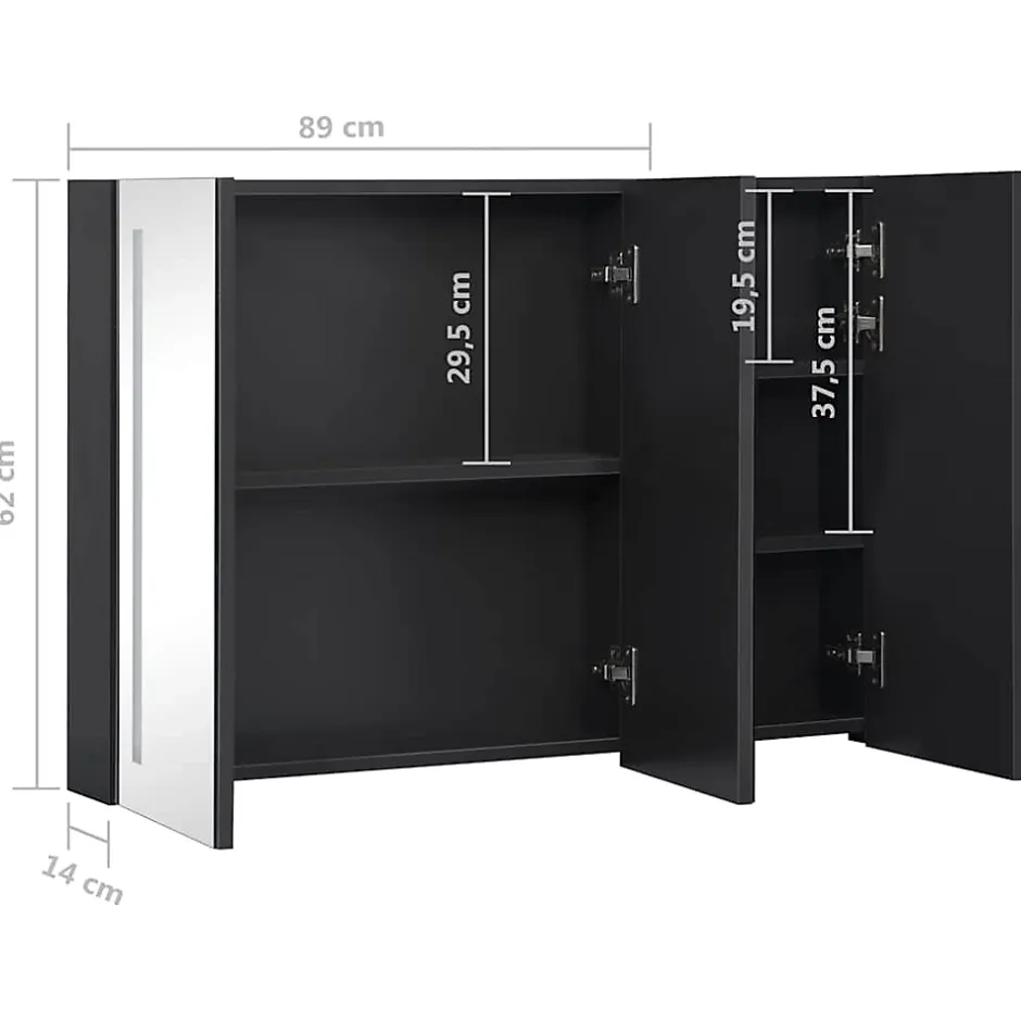 zmh Armoire de salle de bain à miroir LED 89x14x62 cm