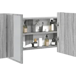 zmh Armoire de salle de bain à miroir LED sonoma gris 80x12x45 cm