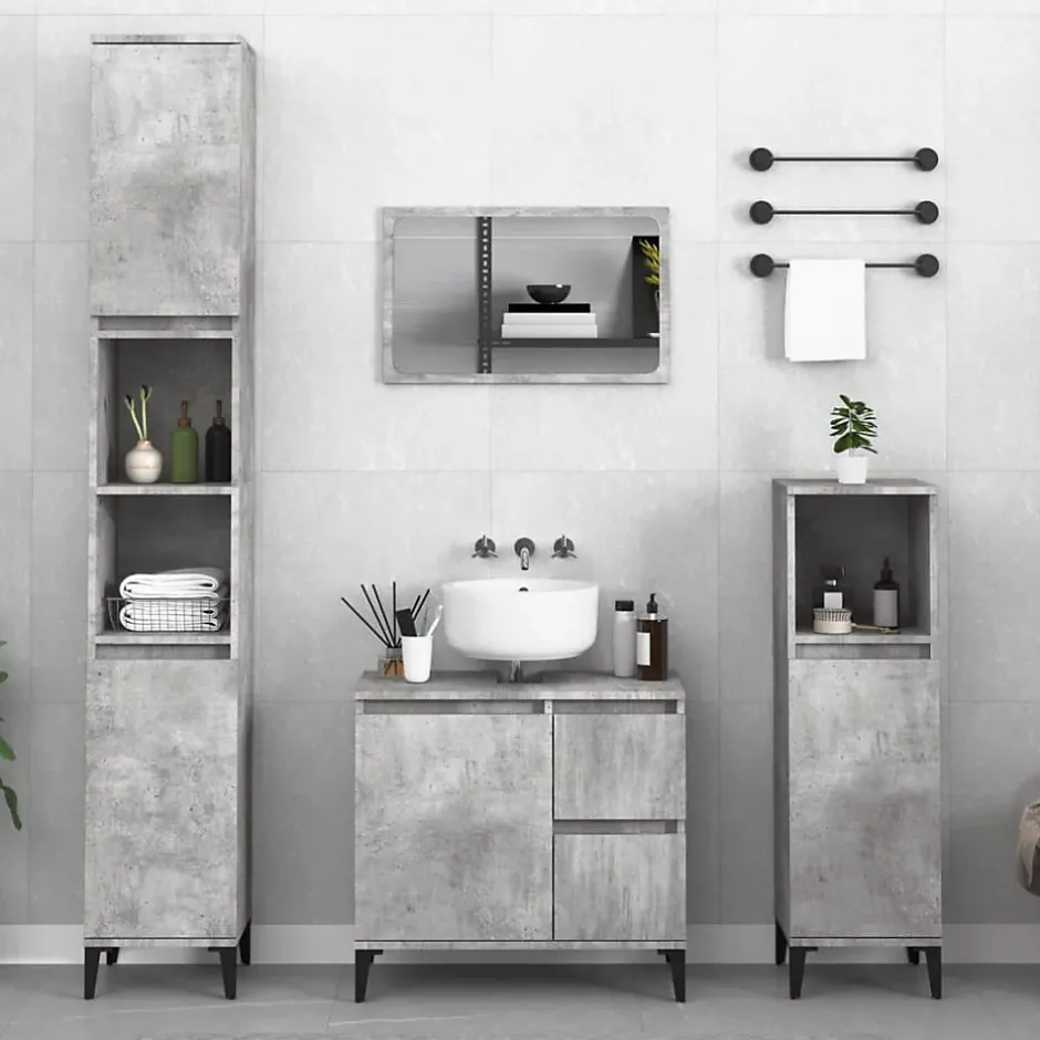 zmh Armoire de salle de bain gris béton 30x30x190 cm