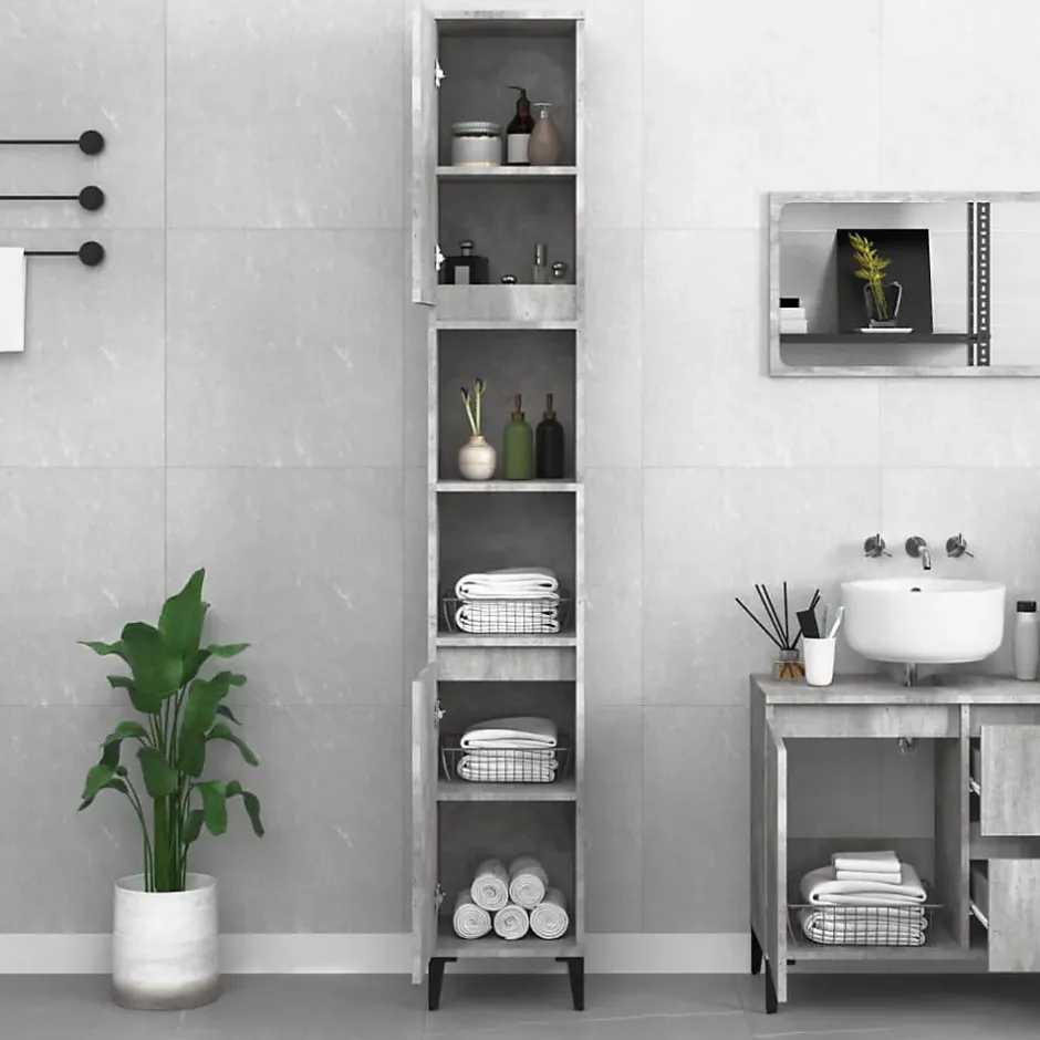 zmh Armoire de salle de bain gris béton 30x30x190 cm