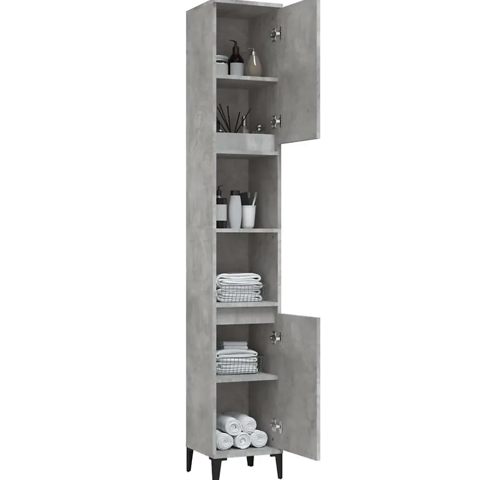 zmh Armoire de salle de bain gris béton 30x30x190 cm