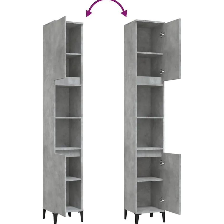 zmh Armoire de salle de bain gris béton 30x30x190 cm