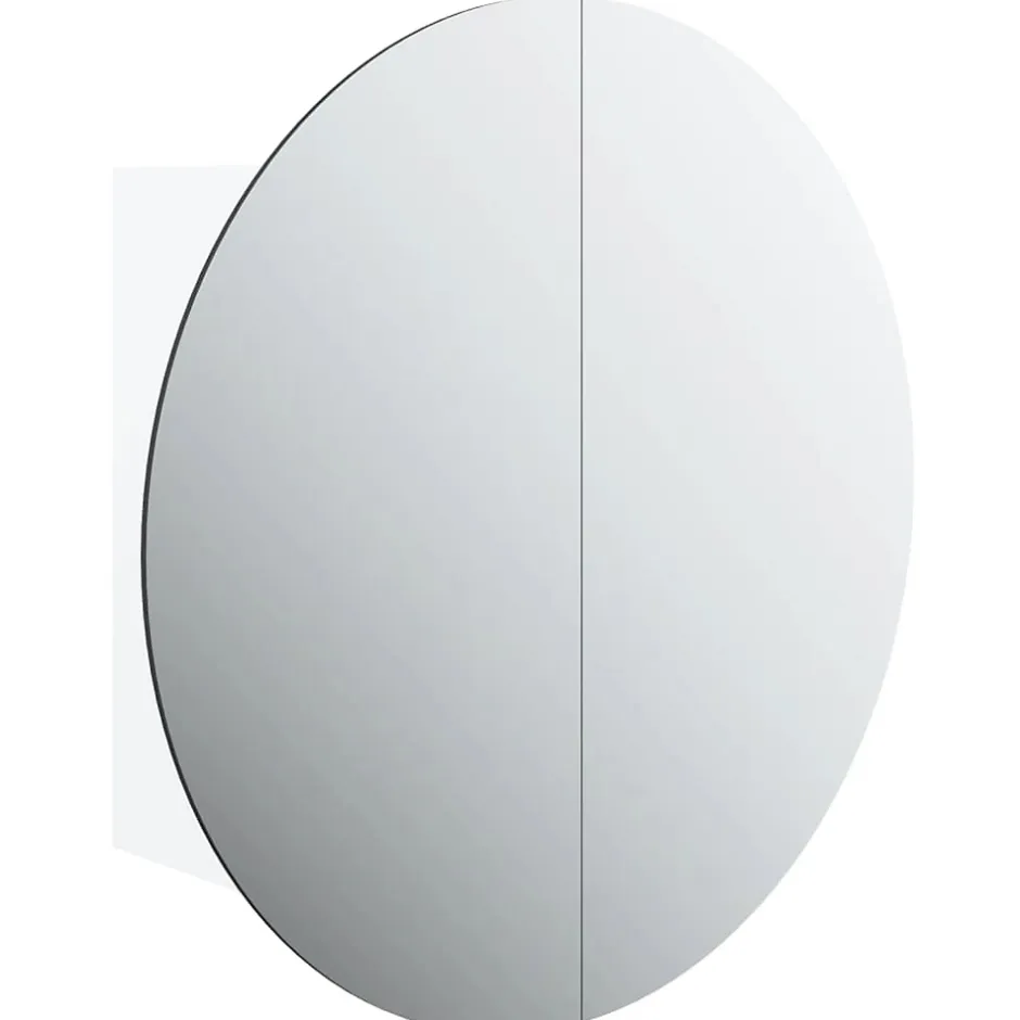 zmh Armoire de salle de bain miroir rond et LED Blanc 47x47x17,5 cm