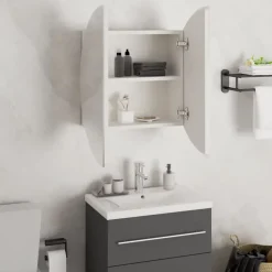 zmh Armoire de salle de bain miroir rond et LED Blanc 47x47x17,5 cm