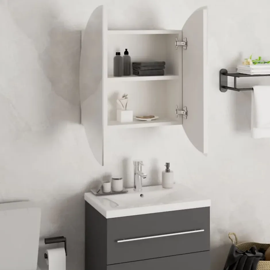 zmh Armoire de salle de bain miroir rond et LED Blanc 47x47x17,5 cm