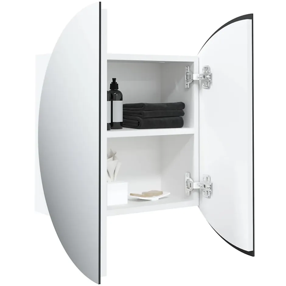 zmh Armoire de salle de bain miroir rond et LED Blanc 47x47x17,5 cm